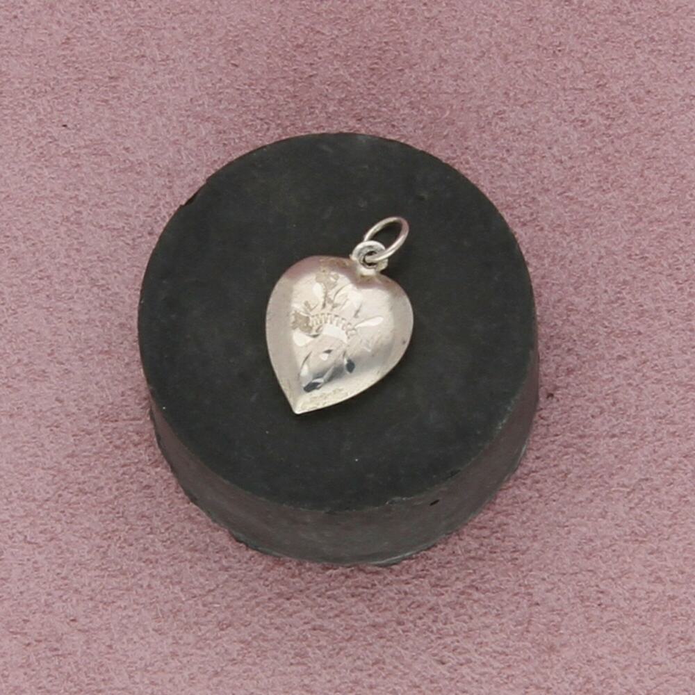 sterling silver vintage wwii diamond-cut puffy heart charm pendant